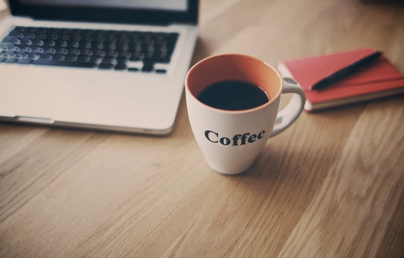 Photo wallpaper table, coffee, mug, Cup, notebook, netbook