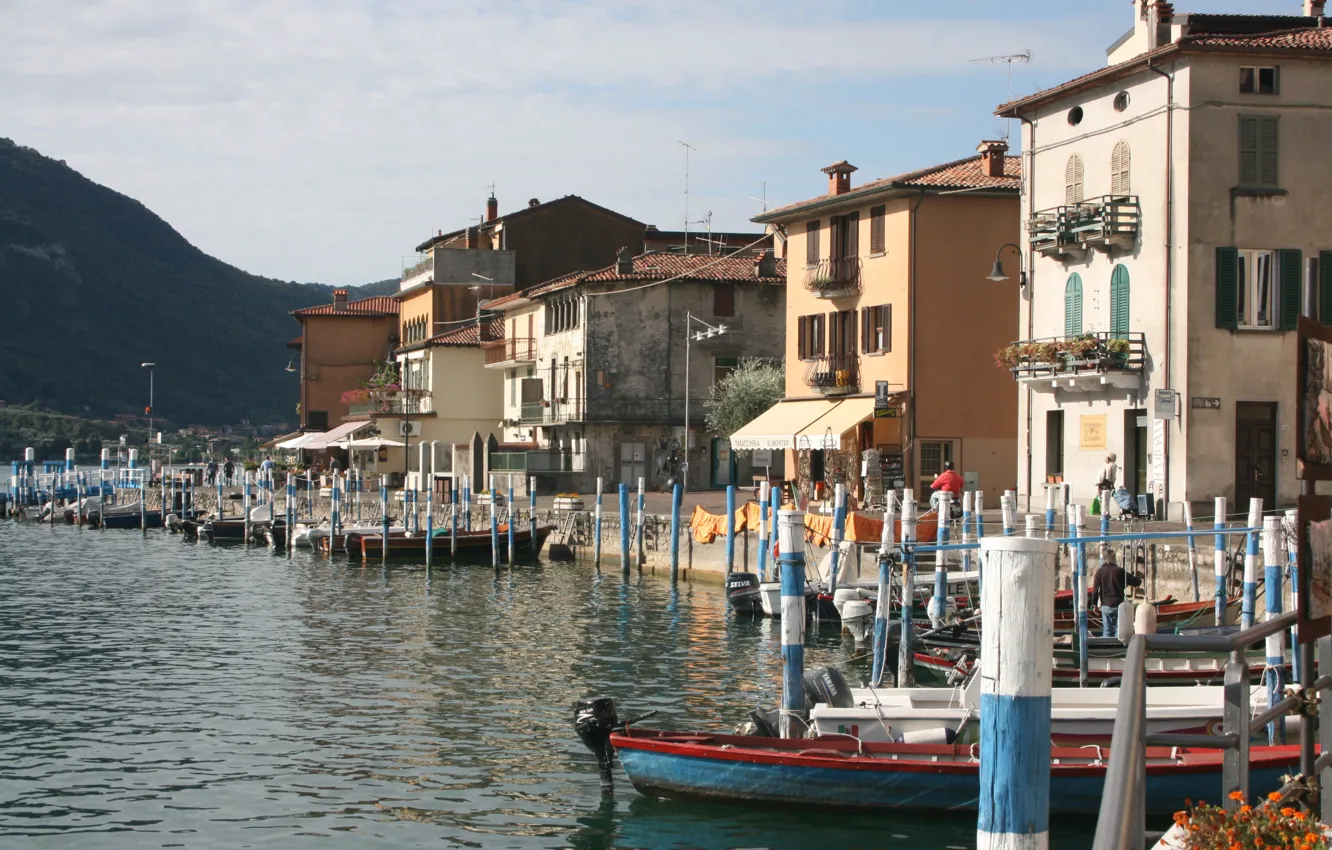 Photo wallpaper Home, Pier, Boats, Italy, promenade, Italy, Italia, Lombardia