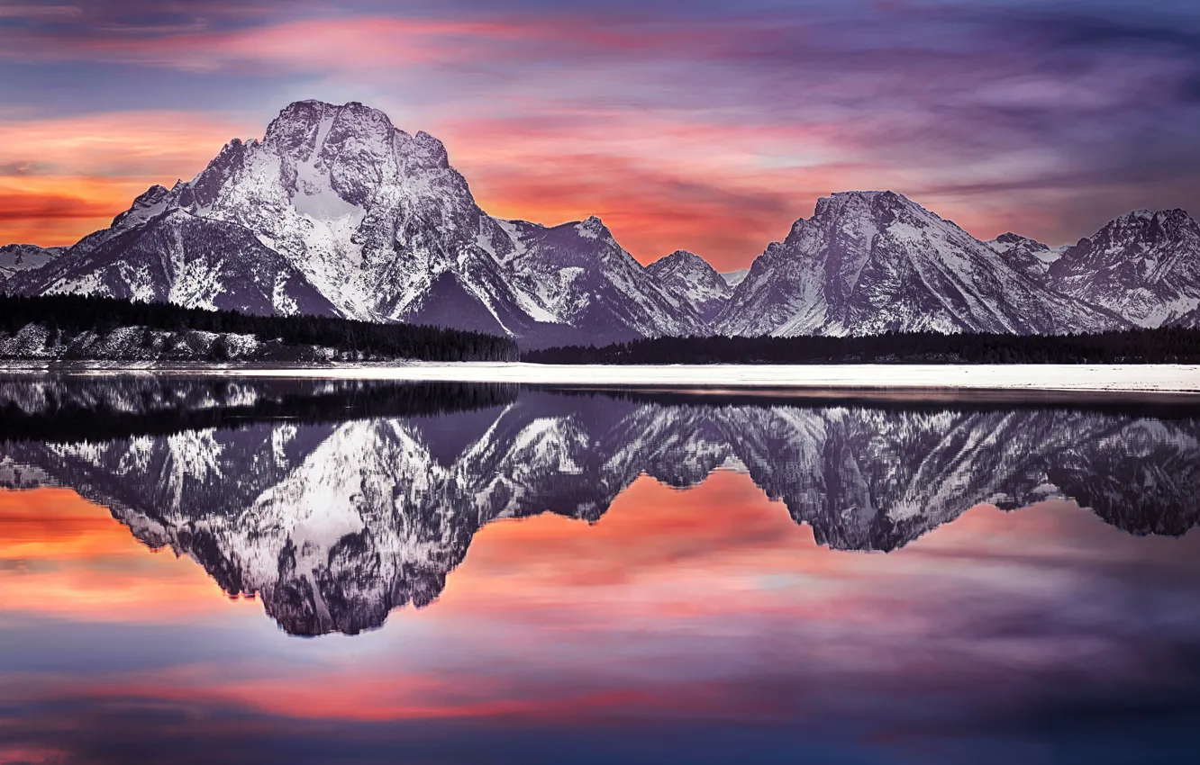 Photo wallpaper USA, national Park, Grand Teton, Wyoming, Grand Teton National Park, Mt Moran reflection