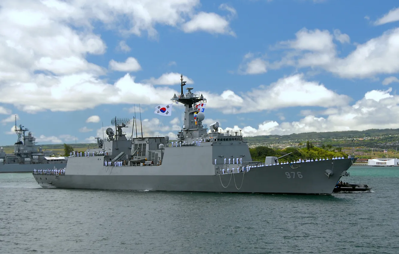 Photo wallpaper 2008, destroyer, visit, Pearl Harbor, Munmu The Great, Korean Navy, DDH-976