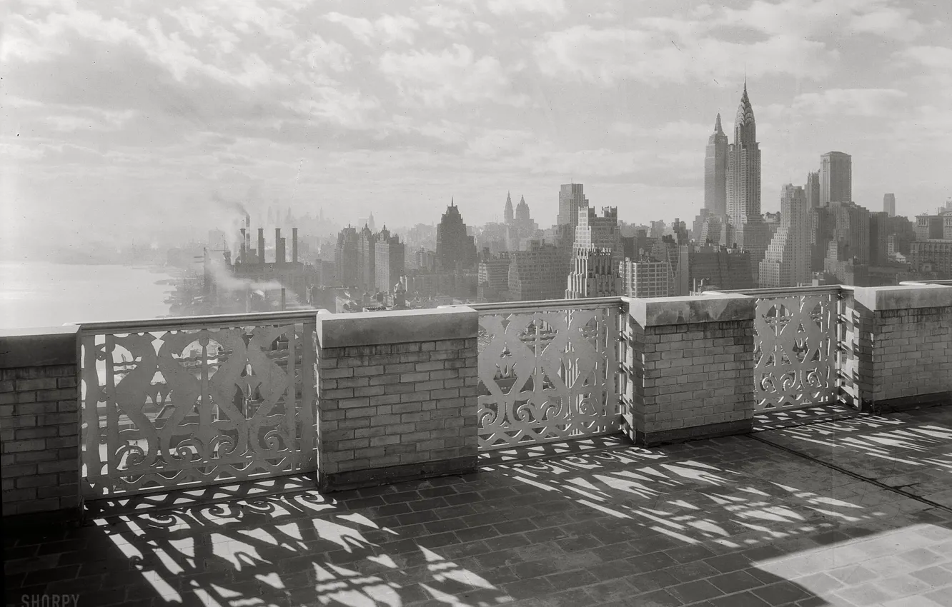 Photo wallpaper retro, Wallpaper, photo, plant, black and white, New York, wallpaper, skyscrapers