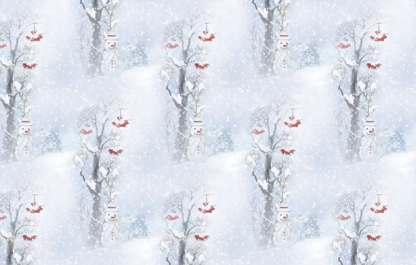 Photo wallpaper winter, snow, background, holiday, new year, texture, snowman, snowfall
