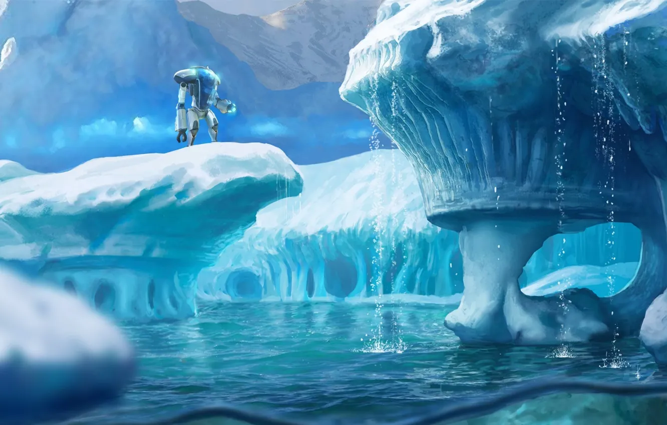 Photo wallpaper ice, river, crab, glacier, ice, games, art, Subnautica Below Zero