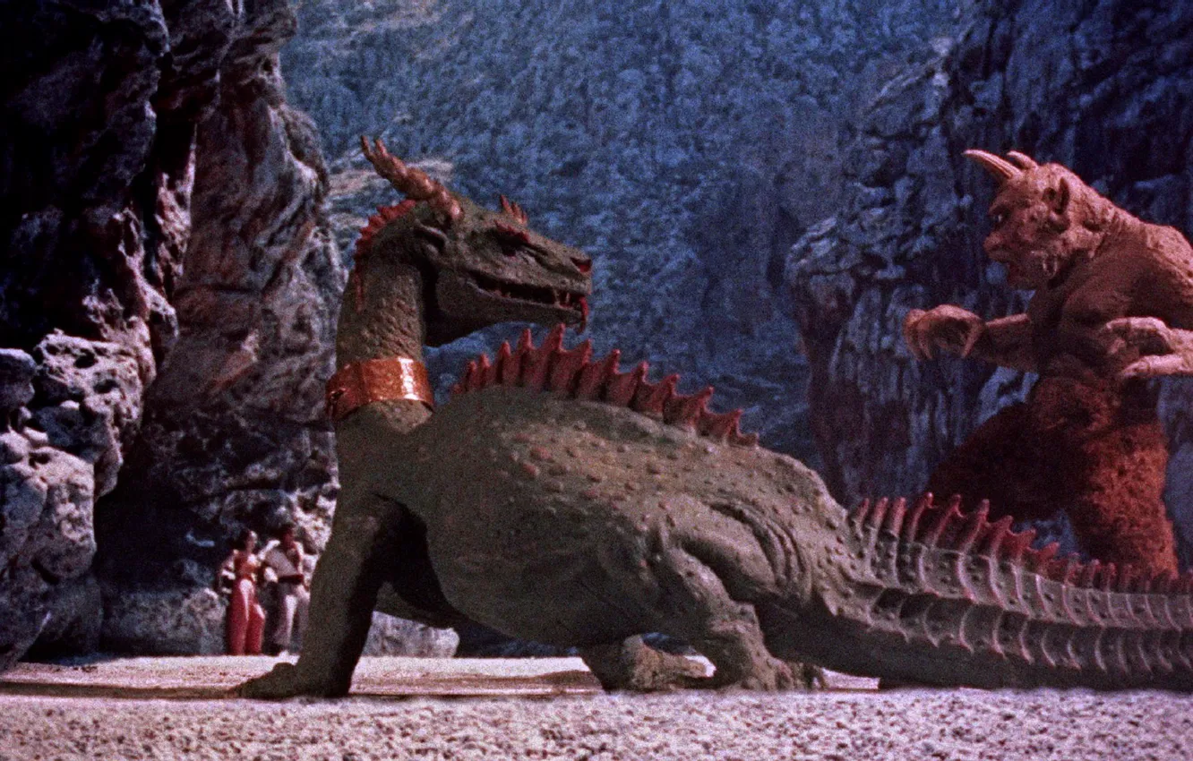 Photo wallpaper Dragon, Battle, USA, Fantasy, Cyclops, 1958, Columbia Pictures, Adventure