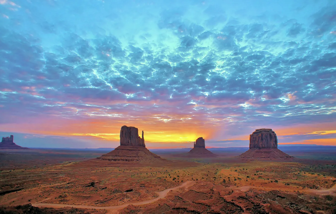 Photo wallpaper dawn, AZ, Utah, Monument valley, reserve, Navajo