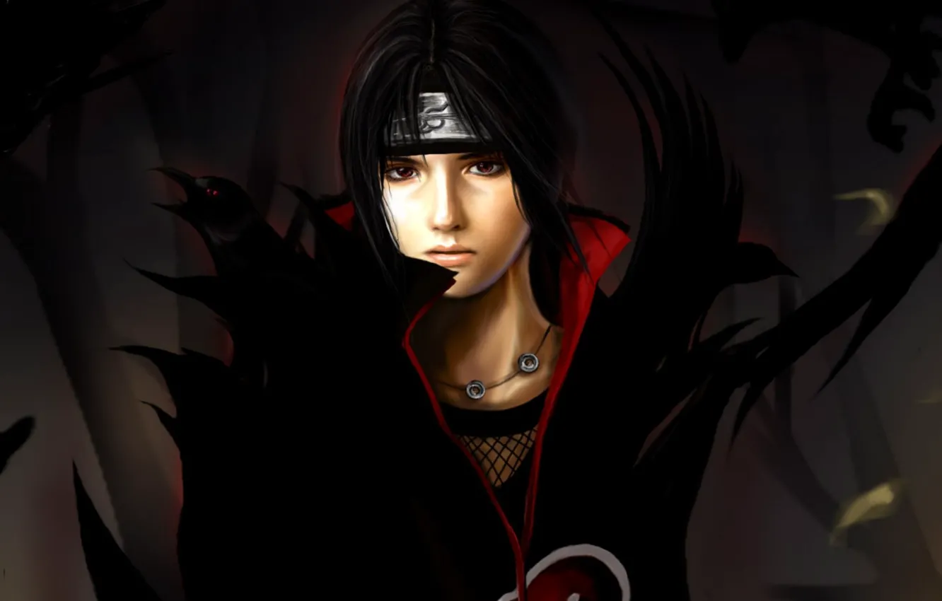 Photo wallpaper bird, art, guy, Raven, naruto, gloomy, uchiha itachi, warb1rd