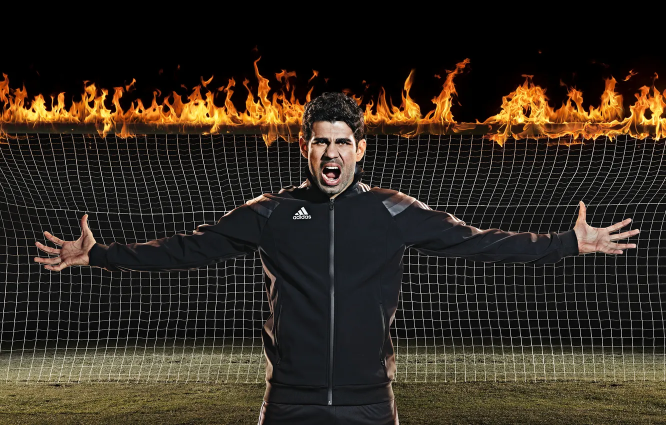 Photo wallpaper fire, gate, Spain, player, Diego Costa, Diego Costa, Brazilian