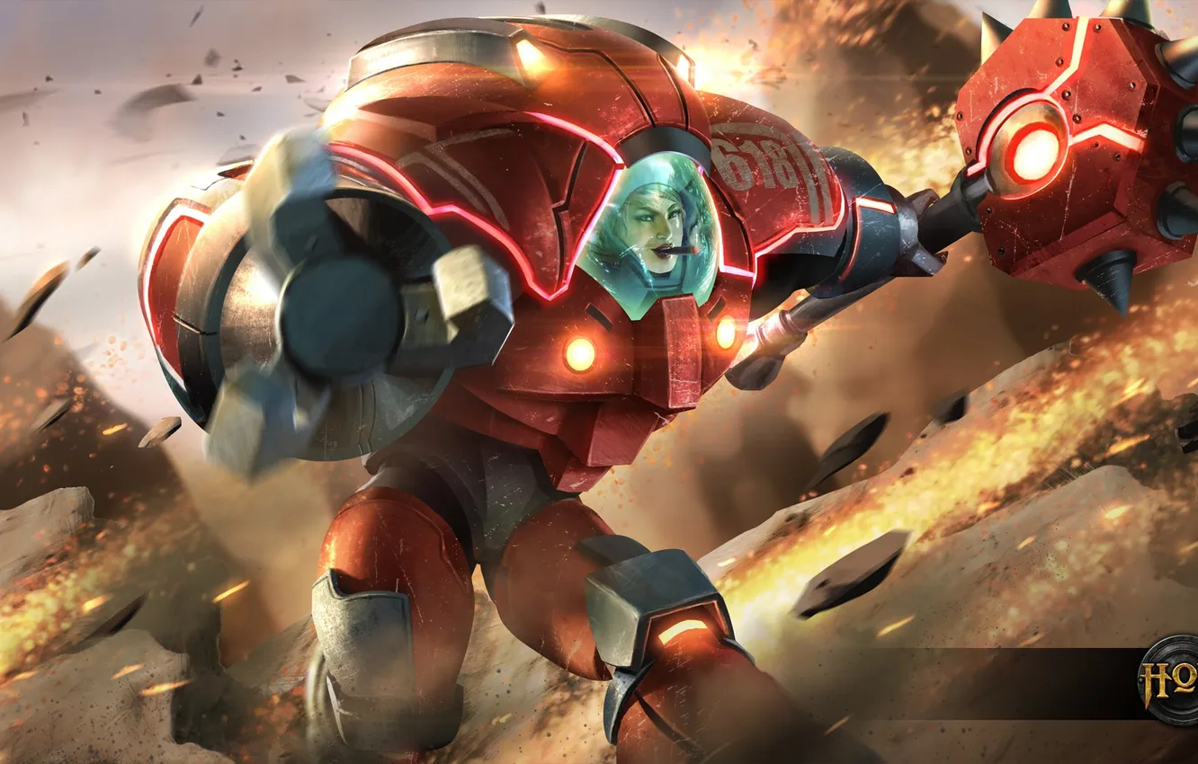 Photo wallpaper girl, costume, cigar, armor, Heroes of Newerth, Magmus, Scoria, URSA Body