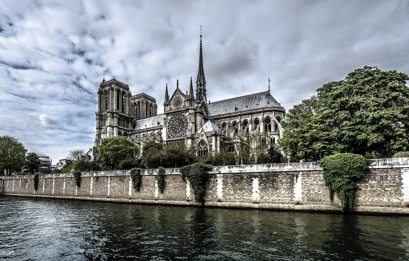 Photo wallpaper landscape, river, France, Paris, Notre Dame Cathedral, the Ile de La Cité