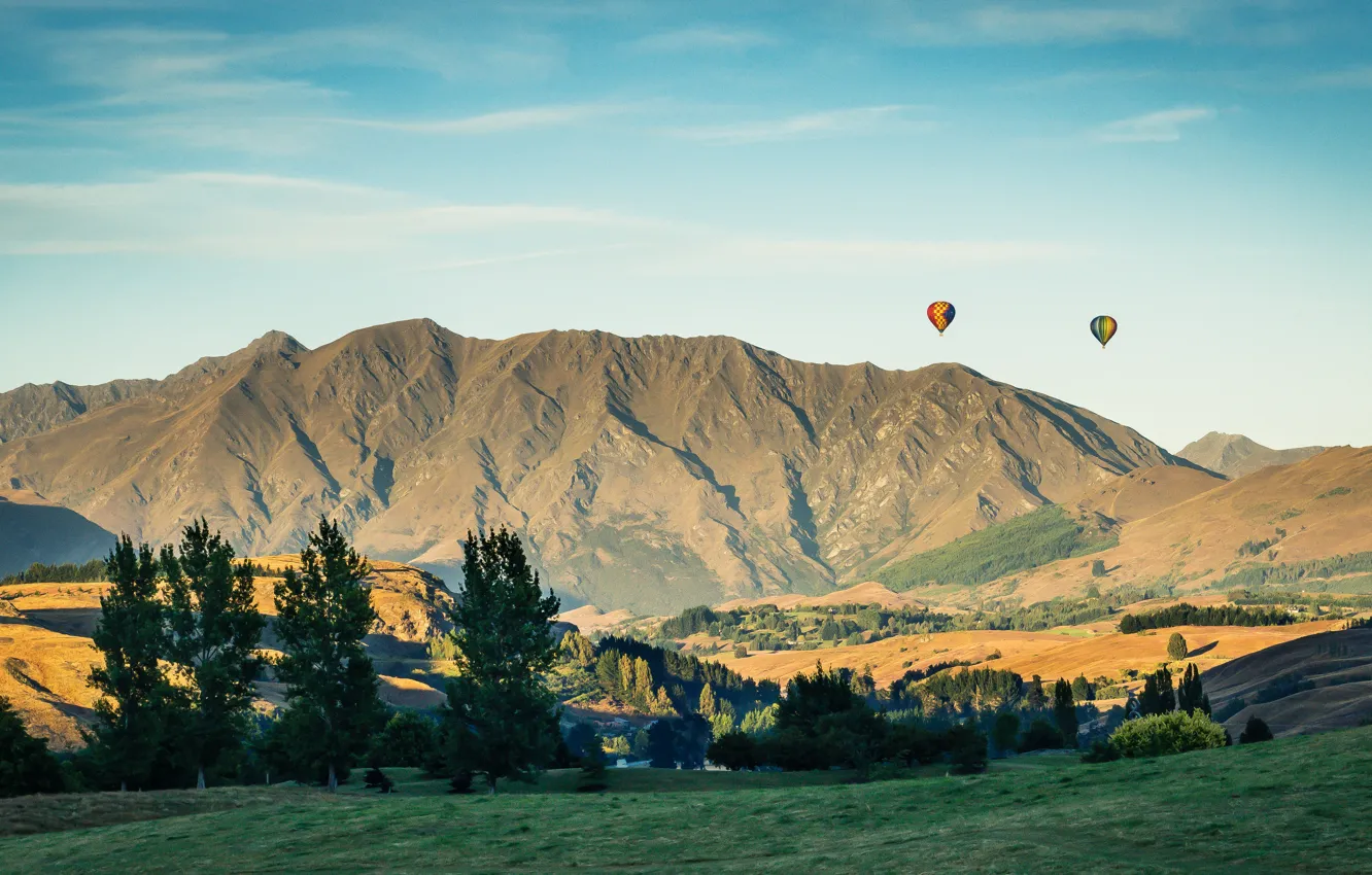 Photo wallpaper trees, hills, trees, hills, ballons, cylinders