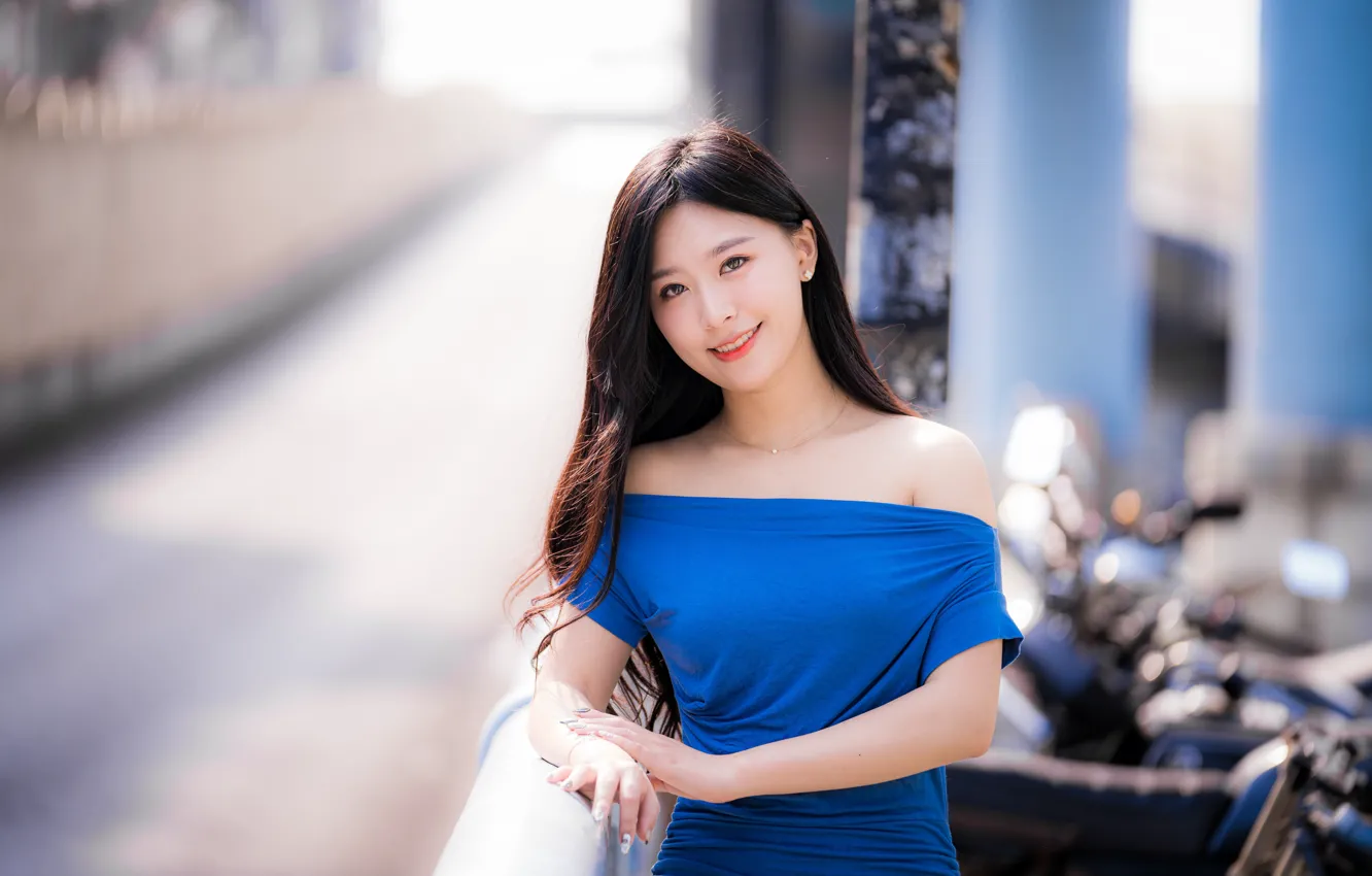 Photo wallpaper look, hair, dress, Asian, bokeh