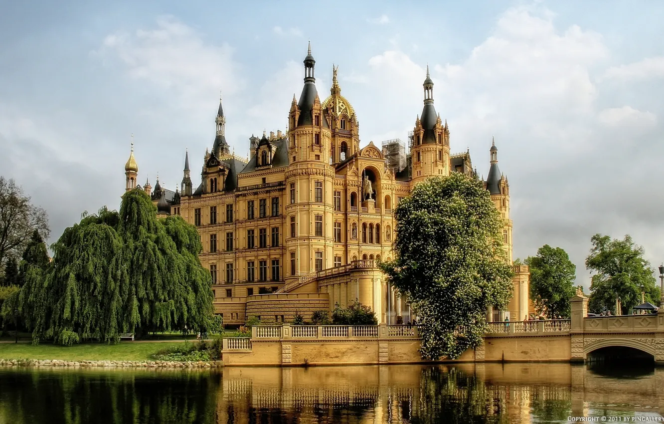 Photo wallpaper water, trees, castle, Germany, Schwerin
