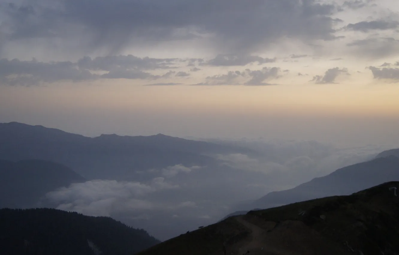 Photo wallpaper clouds, sunset, mountains, Krasnaya Polyana
