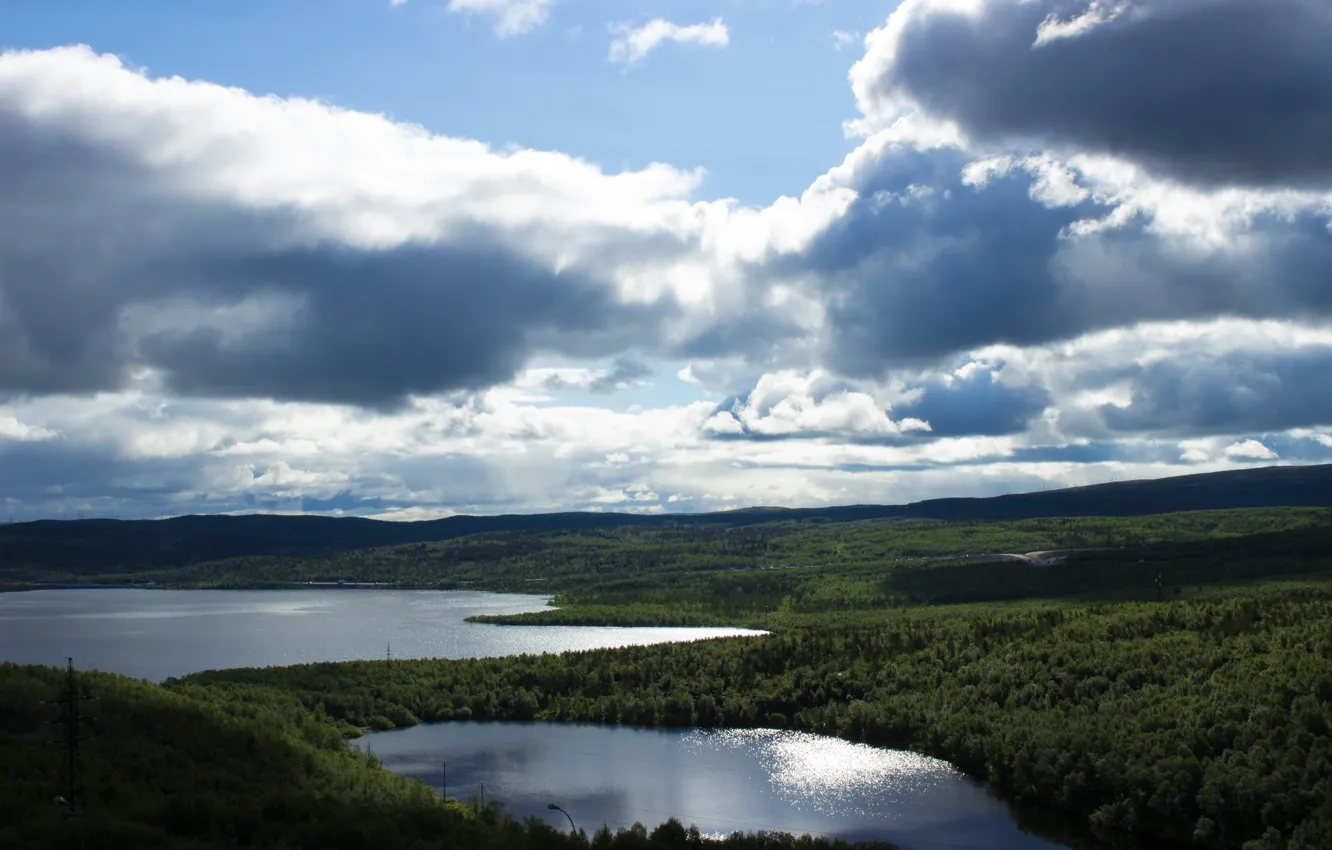 Photo wallpaper forest, summer, the sky, clouds, landscape, nature, lake, mood