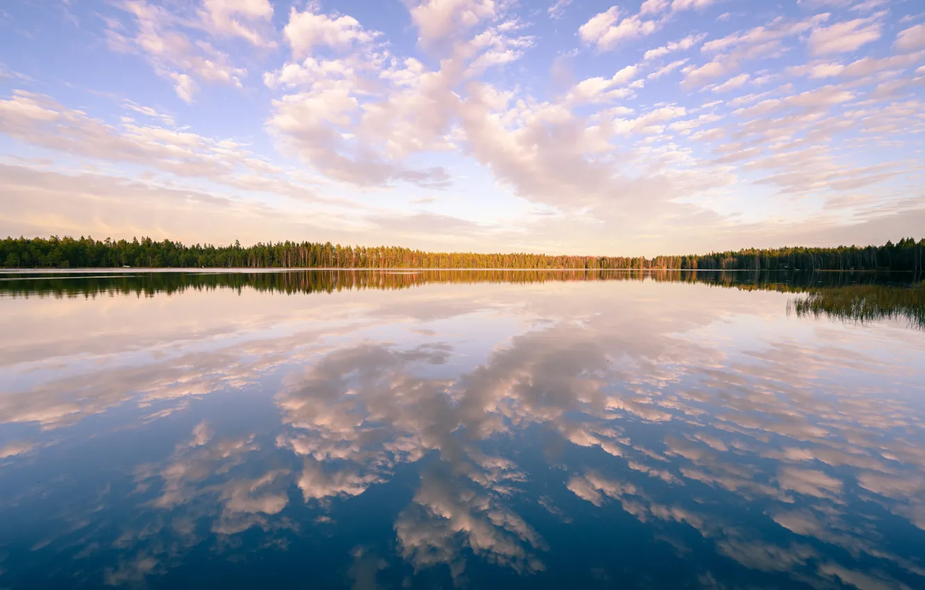 Photo wallpaper clouds, lake, reflection, Finland