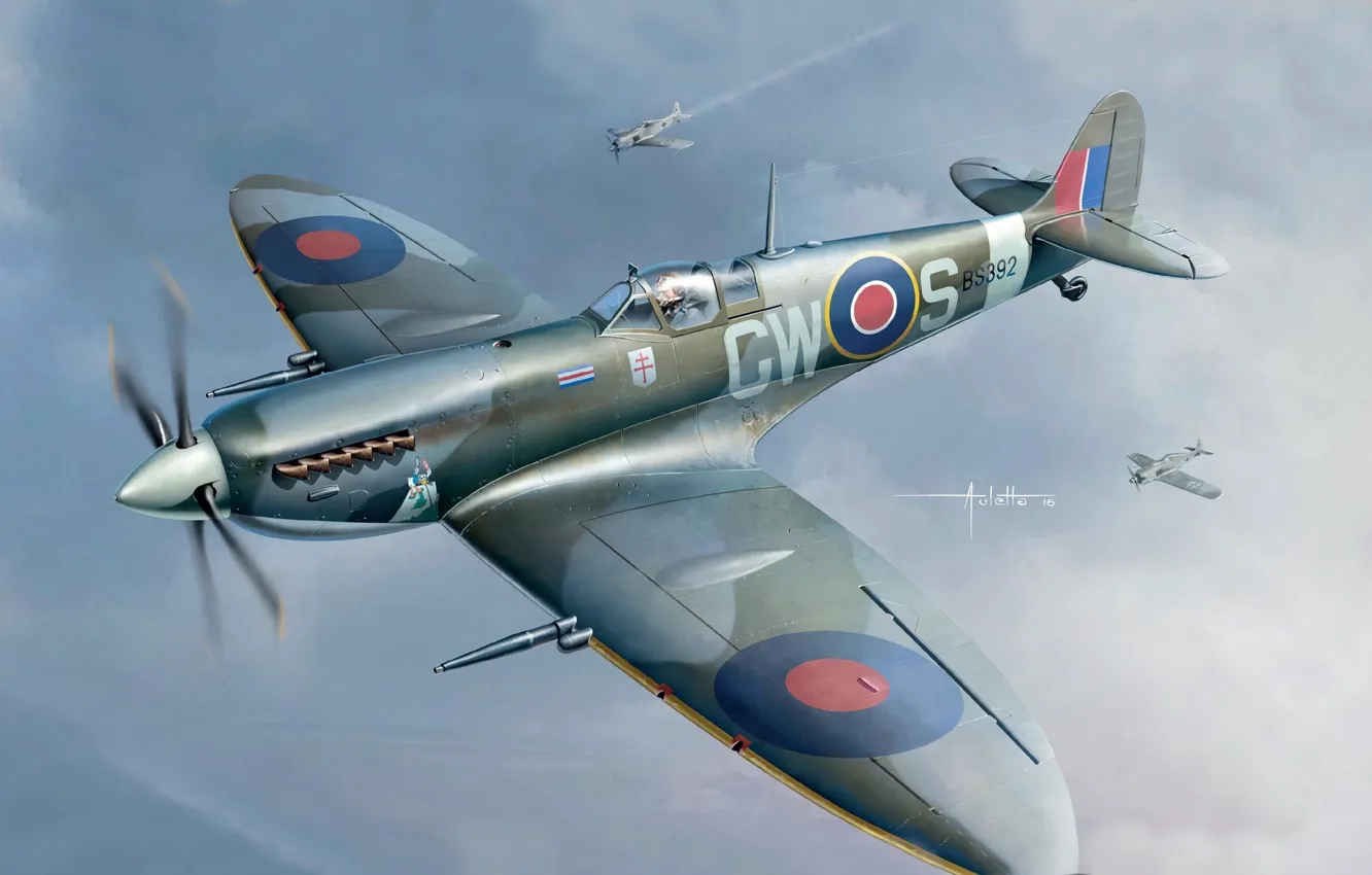 Photo wallpaper France, fighter, UK, Supermarine Spitfire, RAF, Auletta, Spitfire F Mk.IX
