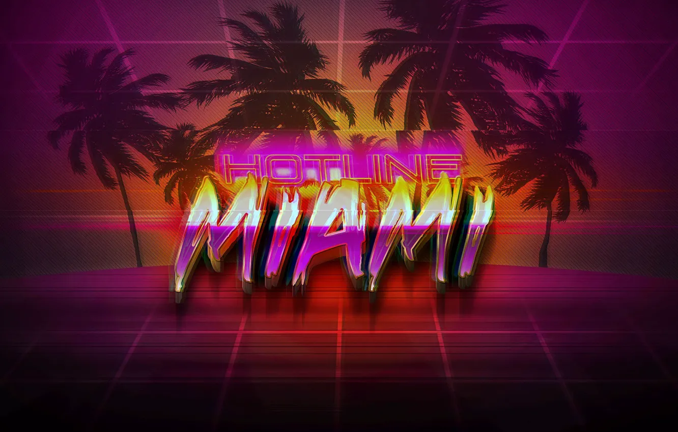 Photo wallpaper Neon, Palm trees, Background, Hotline Miami, Synthpop, Darkwave, Synth, Retrowave