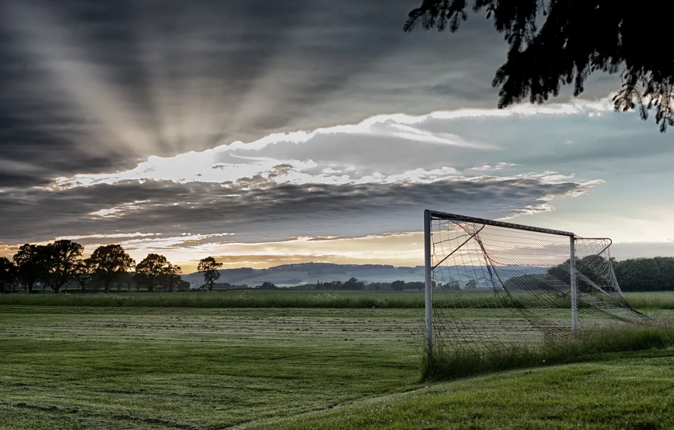 Photo wallpaper field, sport, morning, gate