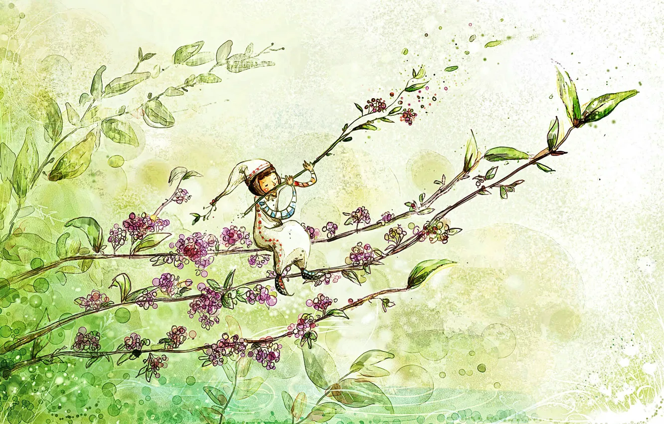 Photo wallpaper greens, flowers, mood, plant, tale, spring, morning, art