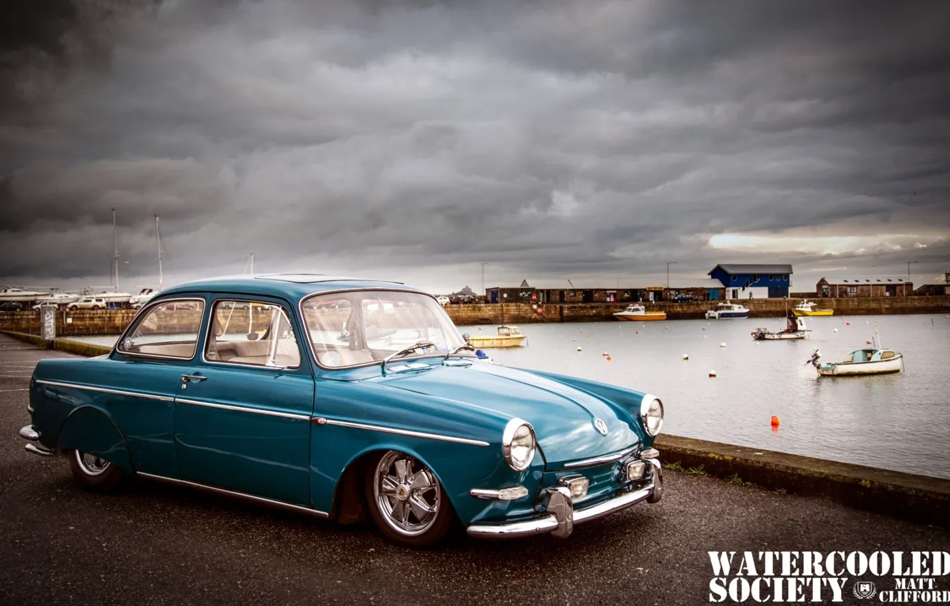 Photo wallpaper Volkswagen, Car, Blue, Old, Notchback
