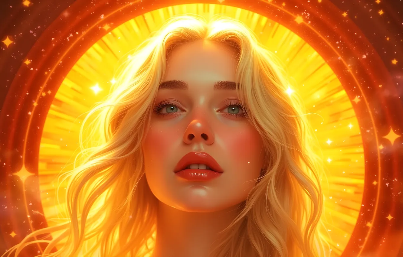 Photo wallpaper girl, the sun, light, lights, sign, symbol, the signs of the zodiac, zodiac