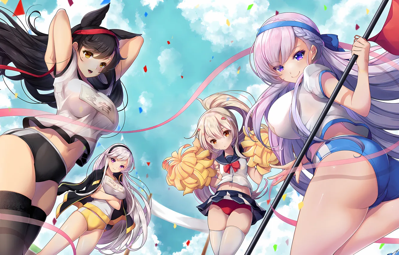 Photo wallpaper sexy, Enterprise, shorts, school uniform, thighhighs, pink hair, long hair, legs