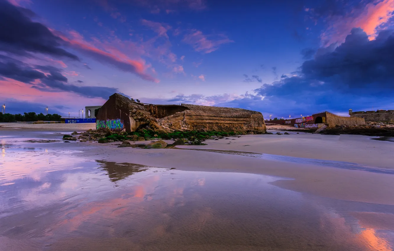 Photo wallpaper beach, sunset, sand, portugal, cheese castle