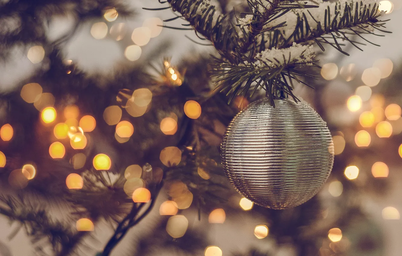 Photo wallpaper balls, branches, holiday, balls, toy, tree