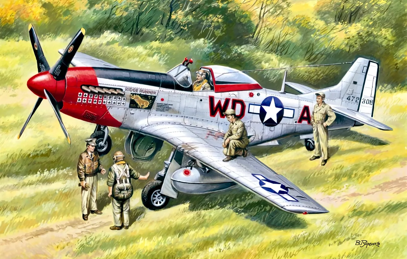Photo wallpaper fighter, P-51, pilot, drop tank, 4th FG, 335th FS, aircraft, P-51D-20-NA