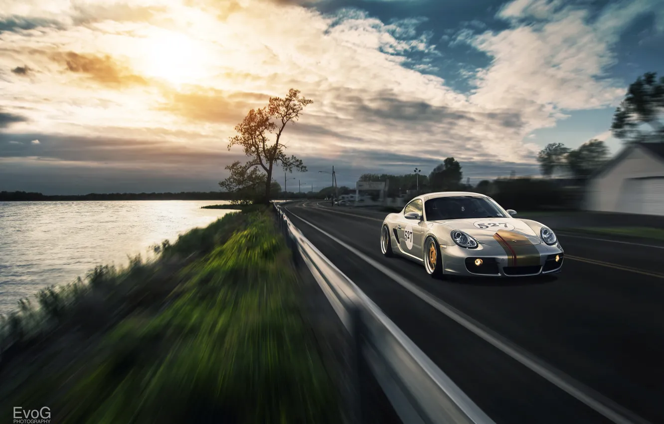 Photo wallpaper car, in motion, tuning, Porsche Cayman, evog