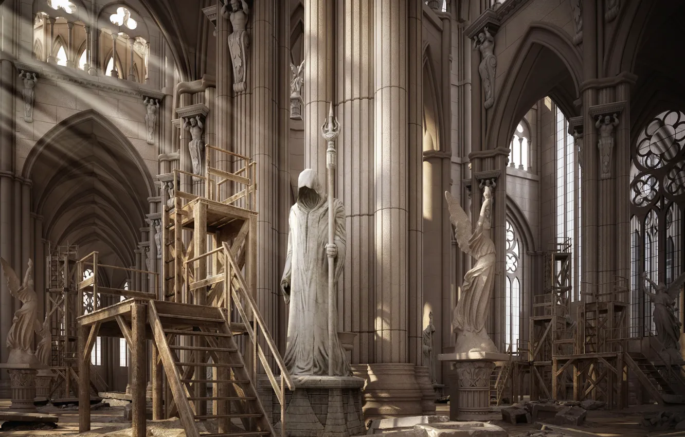 Photo wallpaper temple, statue, the room, restoration, RESTORATION OF FAITH