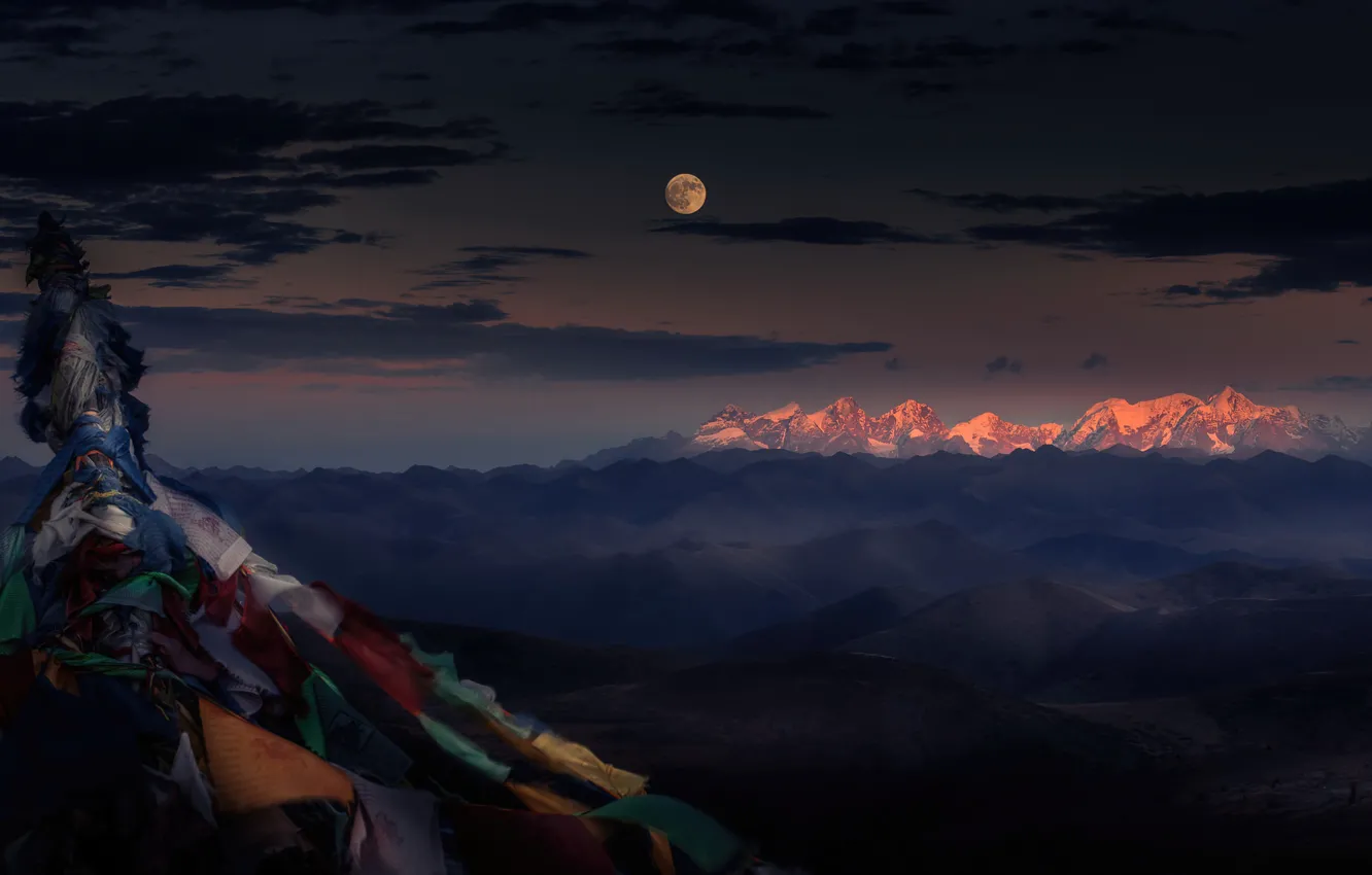 Photo wallpaper moon, landscape, mountains, tibet, The Himalayas, Himalayas, mounts