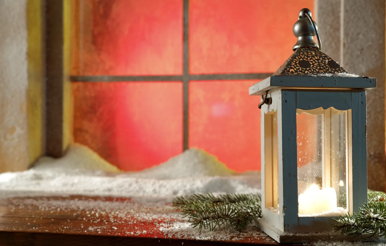 Photo wallpaper winter, snow, decoration, new year, window, Christmas, lights, Christmas