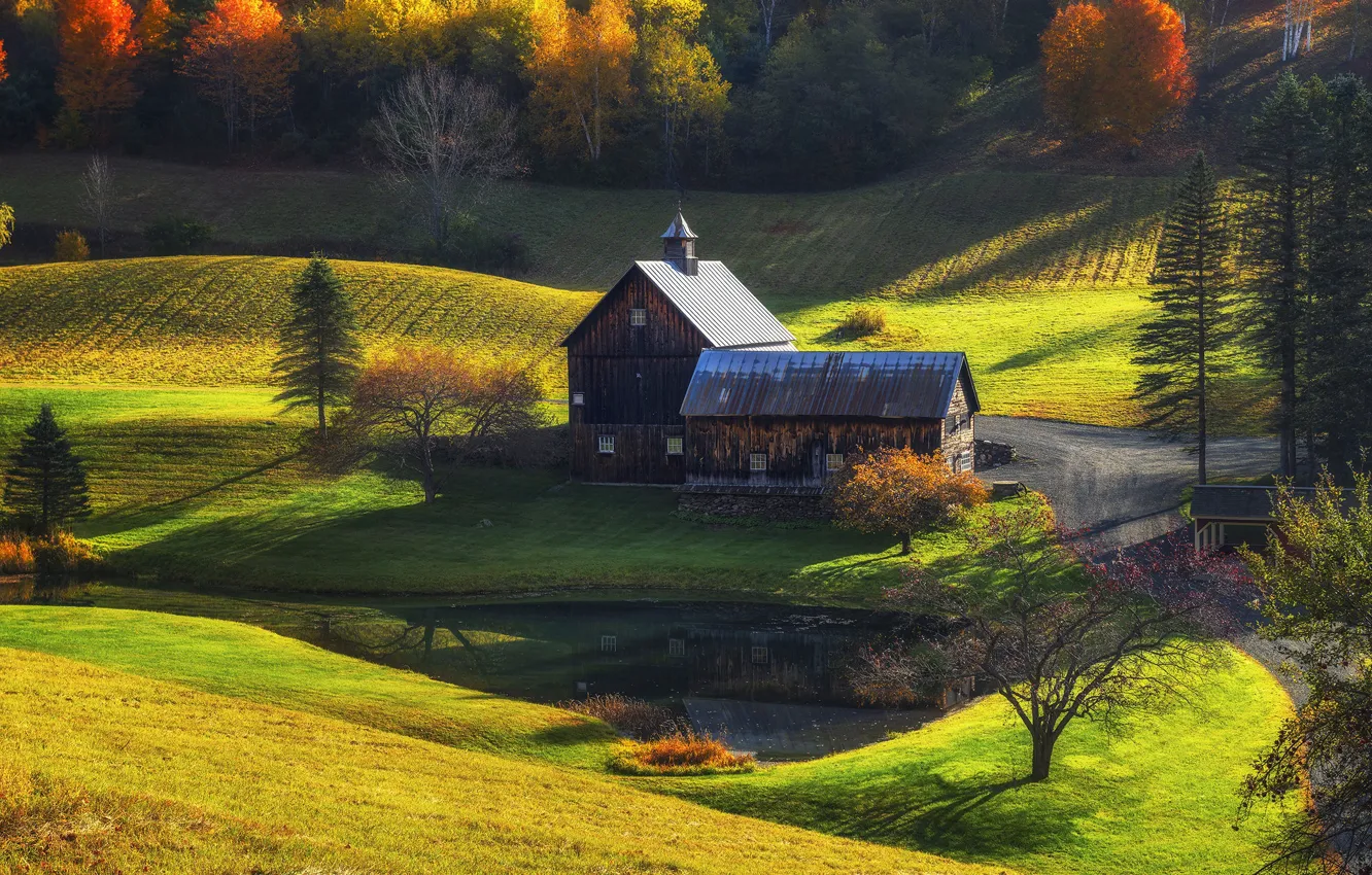 Photo wallpaper nature, meadow, house