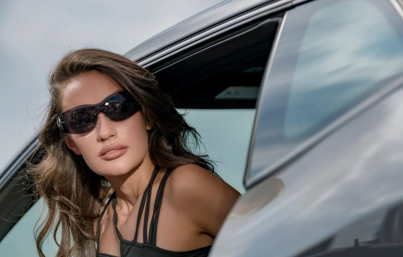Photo wallpaper machine, auto, girl, face, glasses, Evgeny Vereshchagin, Natalie Arsentieva