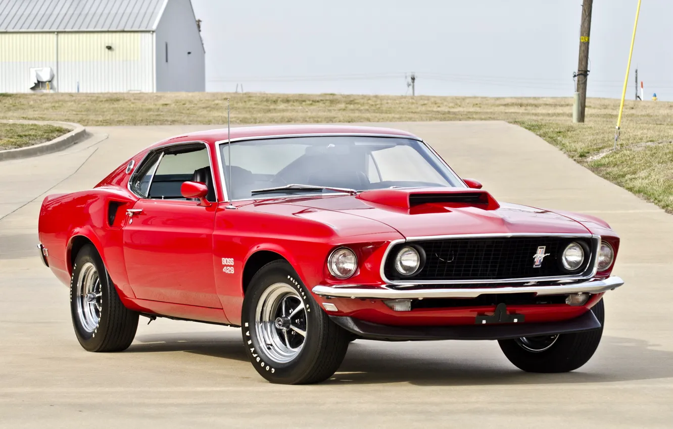 Photo wallpaper red, mustang, Mustang, 1969, red, ford, muscle car, Ford