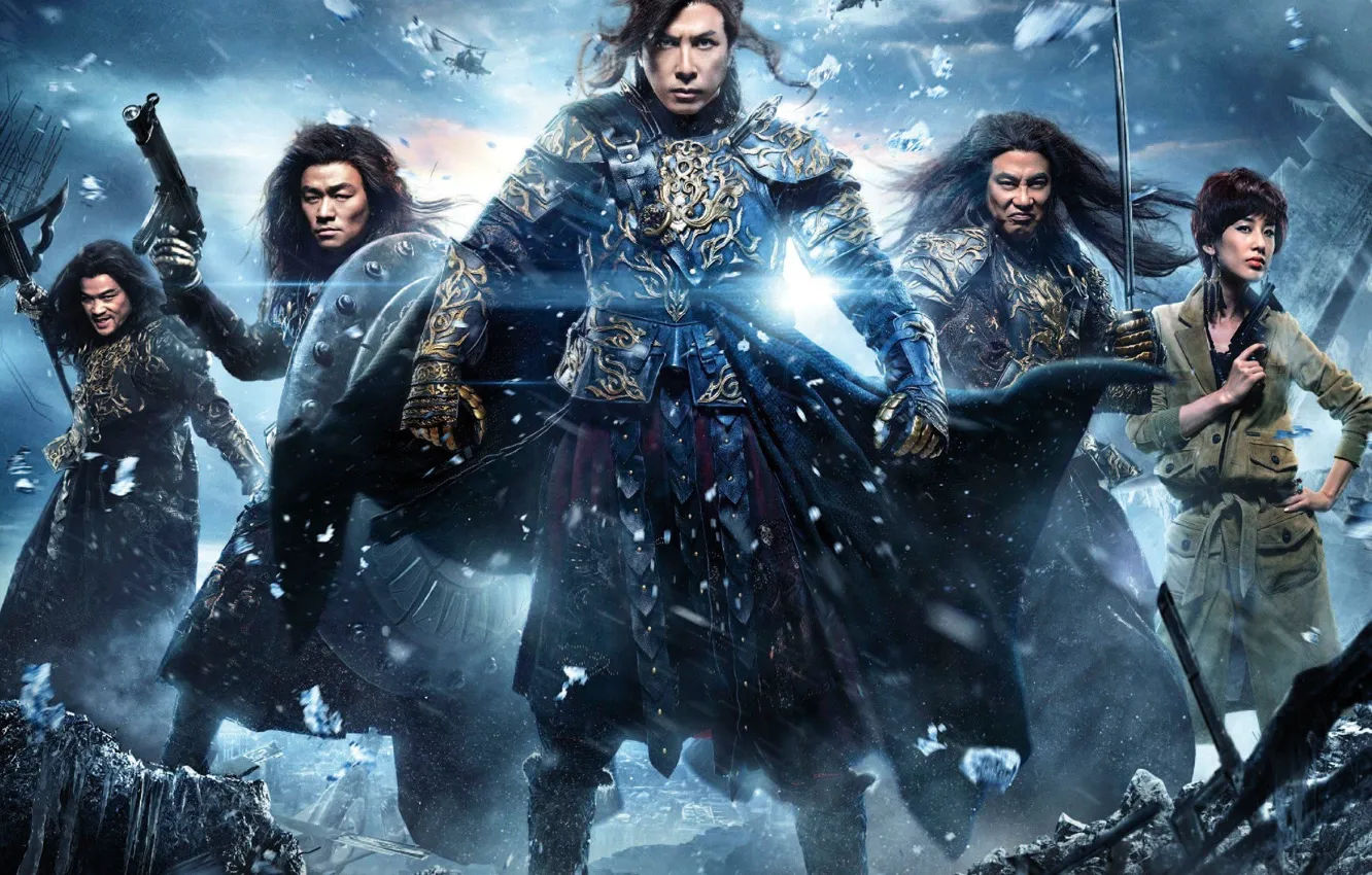 Photo wallpaper battlefield, girl, sword, gun, ice, soldier, sky, actor