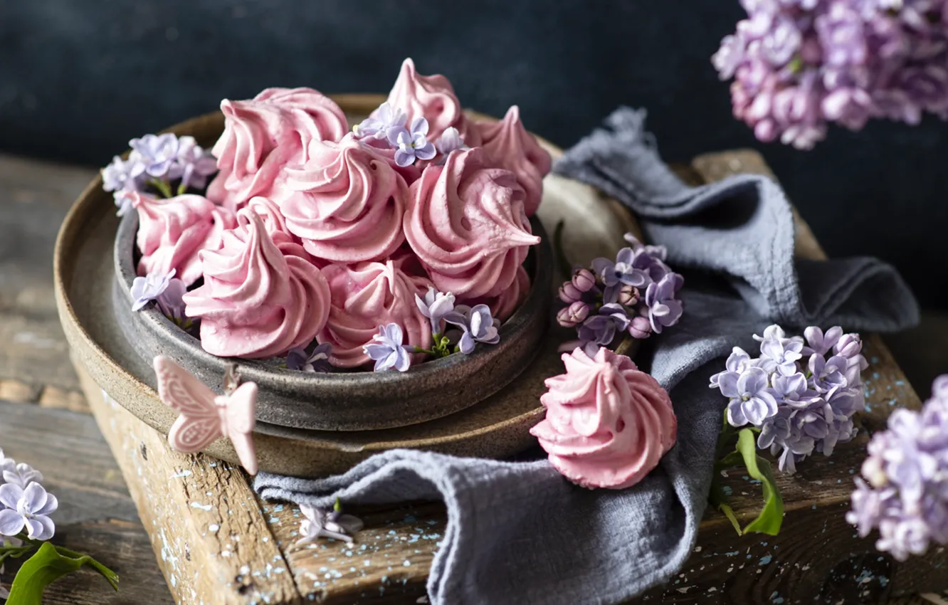 Photo wallpaper dessert, lilac, meringue