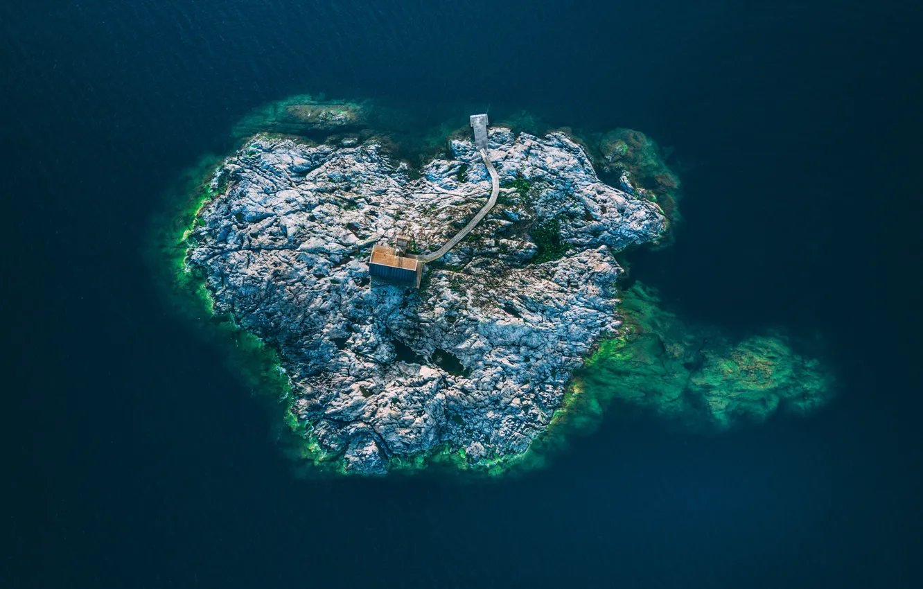 Photo wallpaper sea, house, drone