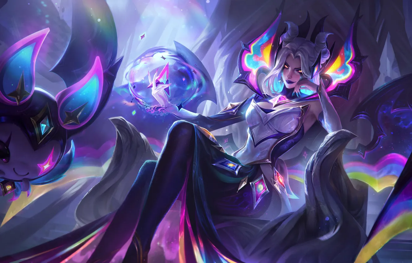 Photo wallpaper look, wings, art, costume, legs, splash, League of Legends, artwork