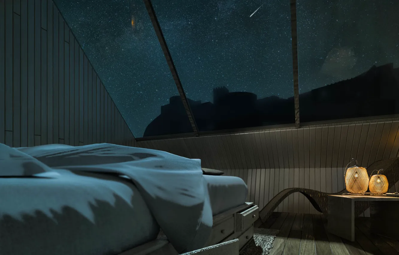 Photo wallpaper night, lights, the room, Particula Observatory Houses YAC Competition, Bedroom Day Shot