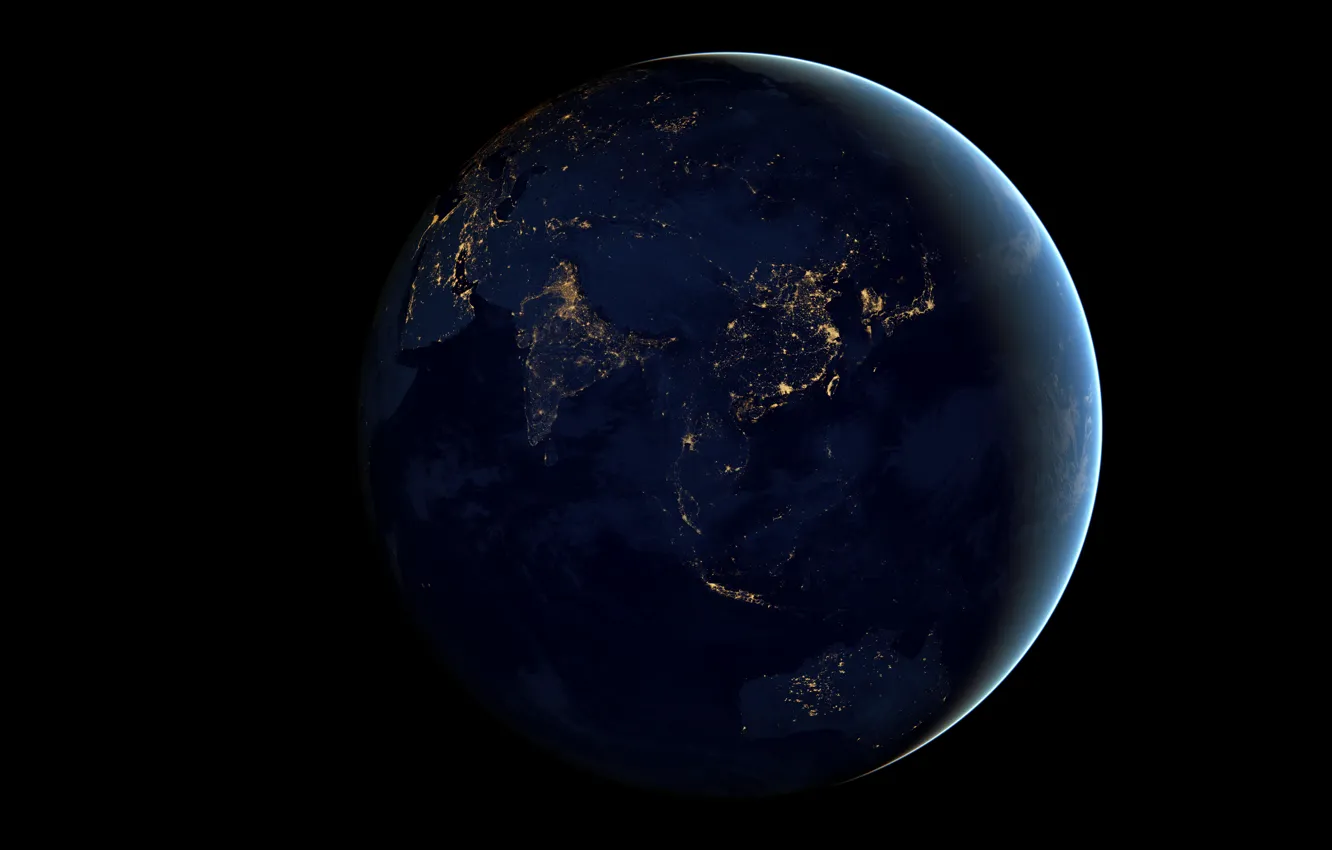 Photo wallpaper space, night, lights, earth, planet
