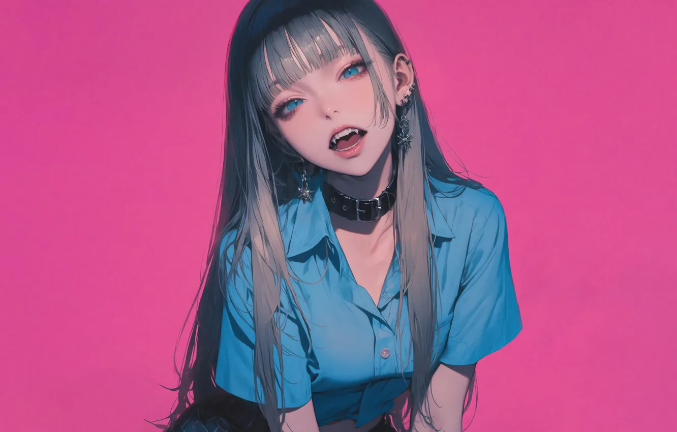 Photo wallpaper anime, catch, anime girl, pink background, AI Art