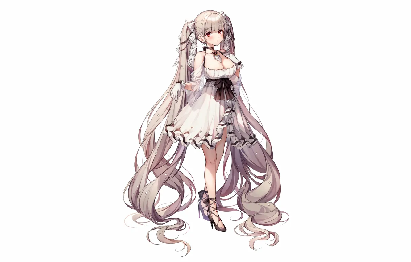 Photo wallpaper girl, sexy, cleavage, long hair, dress, boobs, anime, beautiful