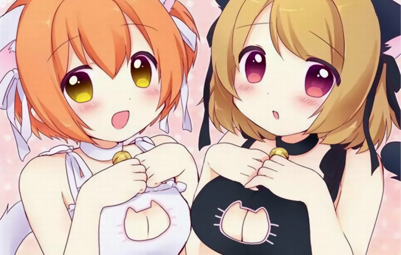 Photo wallpaper sexy, lingerie, bra, cleavage, girls, boobs, animal ears, anime