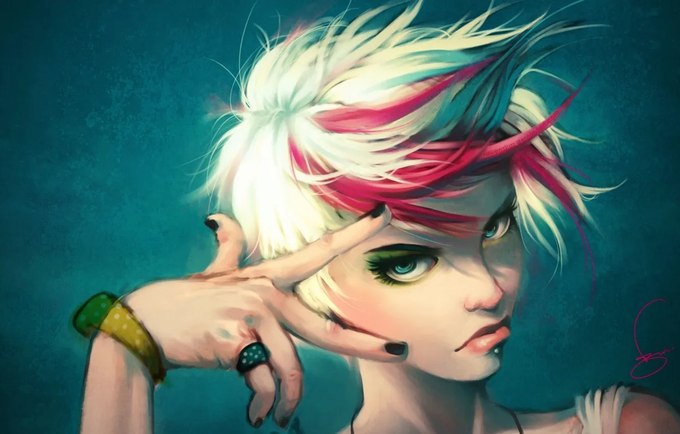 Photo wallpaper look, girl, piercing, art