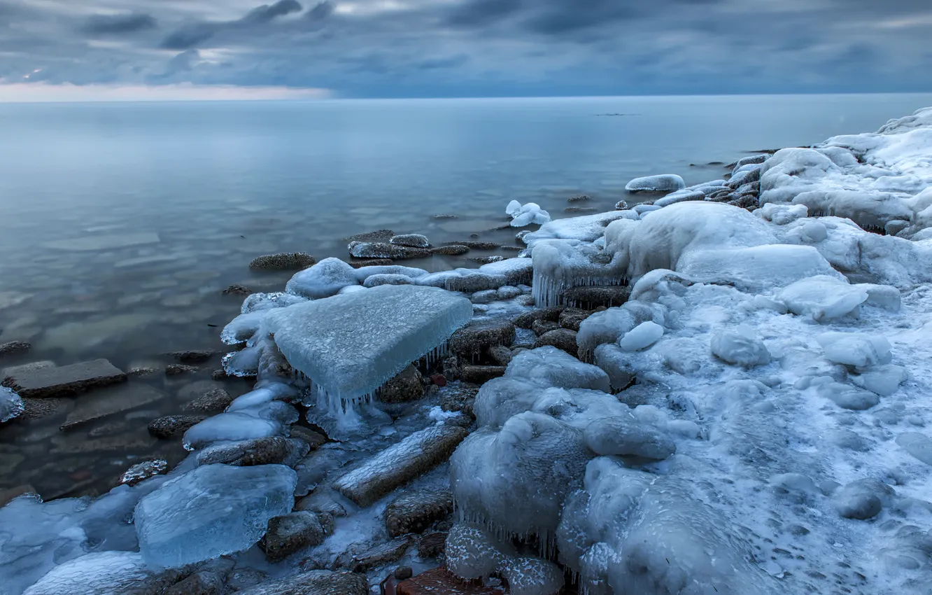 Photo wallpaper ice, winter, water, lake, stones, Canada, Ontario