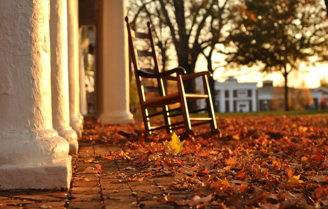 Photo wallpaper autumn, leaves, chair, PA
