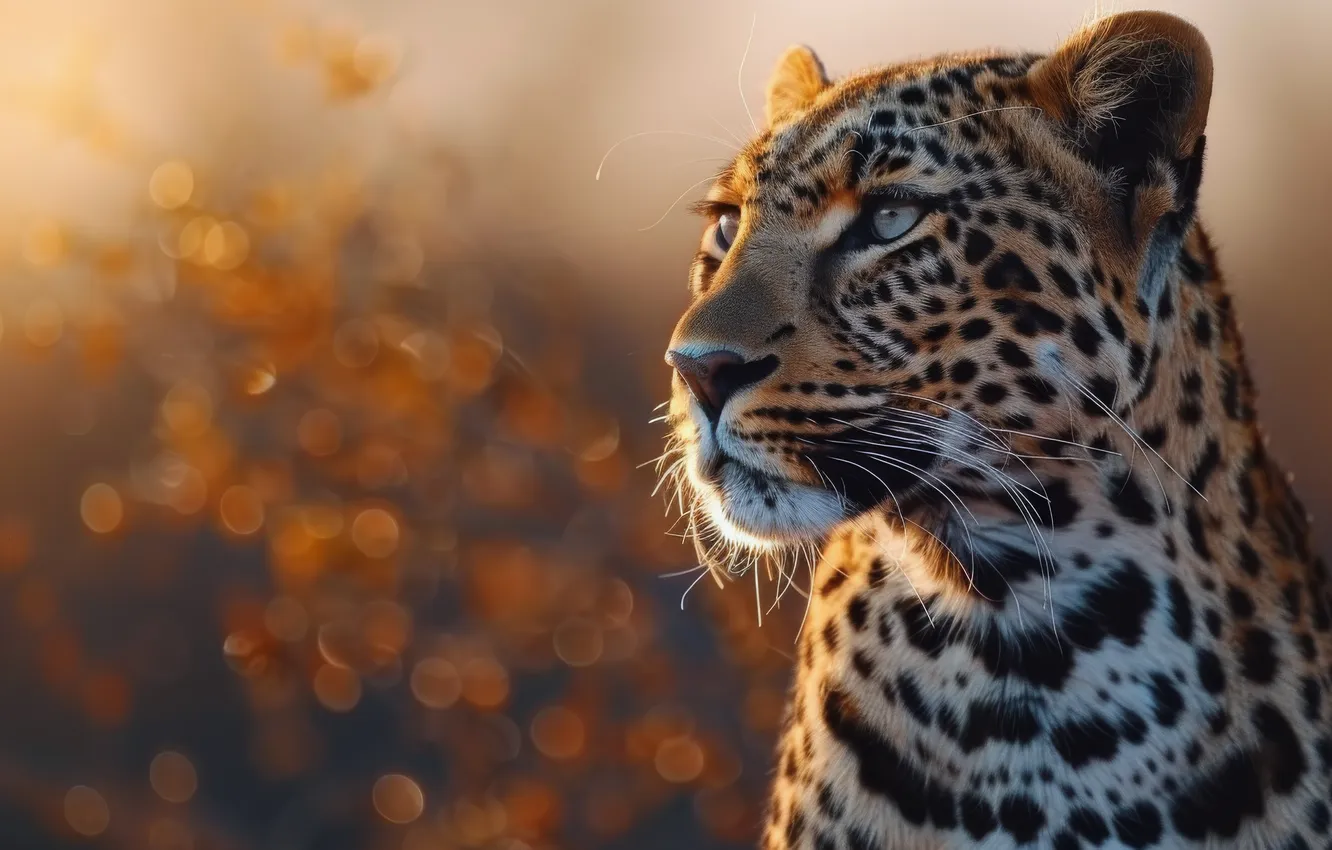 Photo wallpaper face, light, portrait, leopard, peer, bokeh, AI art, neural network