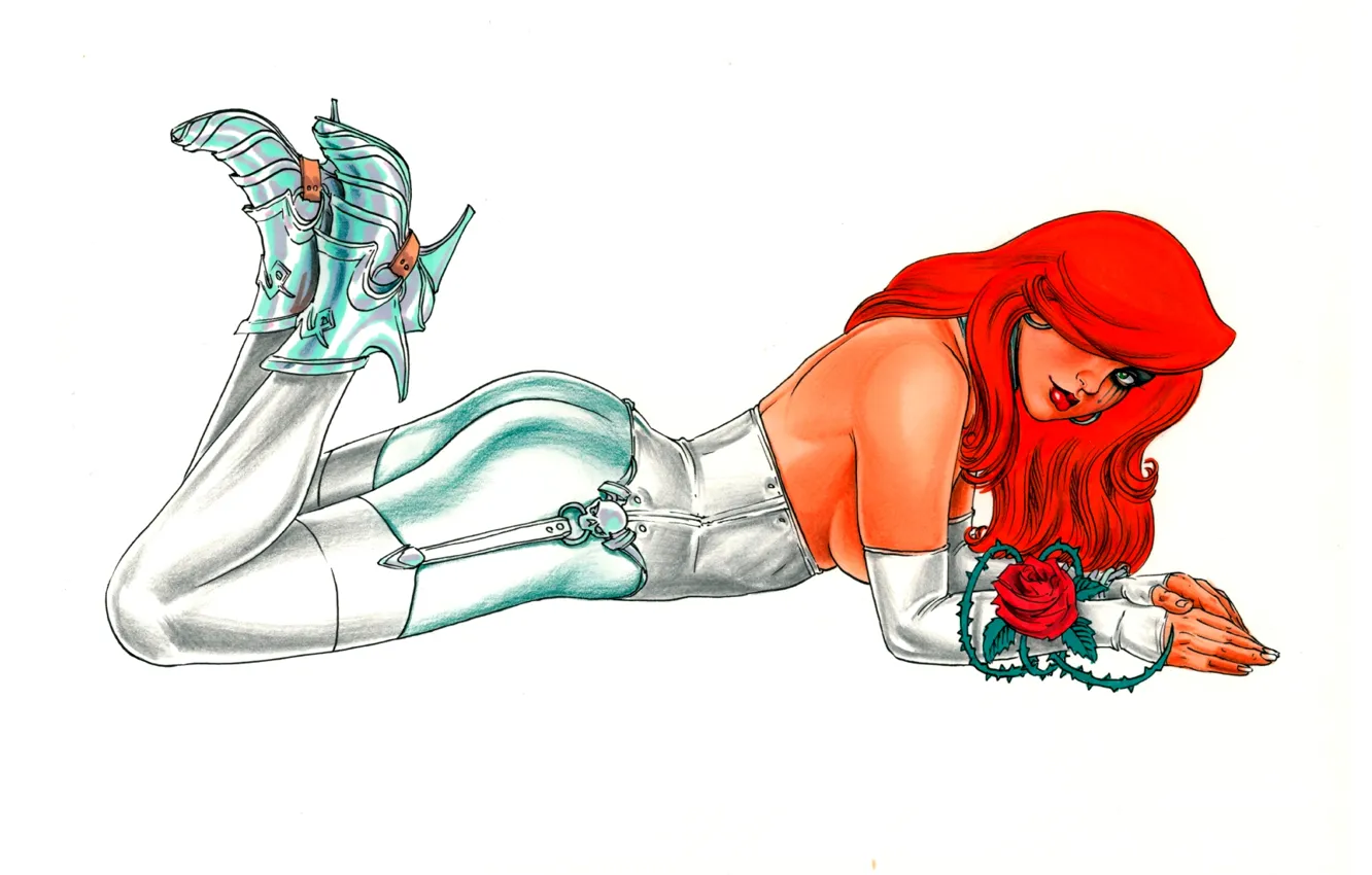 Photo wallpaper look, girl, roses, comic, Joseph Michael Linsner